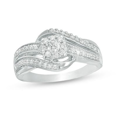 1/3 CT. T.w. Diamond Frame Vintage-Style Bypass Ring in 10K White Gold