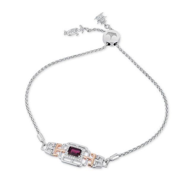 Enchanted Disney Mulan Garnet and 1/10 CT. T.w. Diamond Bolo Bracelet in Sterling Silver and 10K Rose Gold - 9.75"