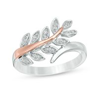 1/20 CT. T.w. Diamond Bypass Vine Ring in Sterling Silver and 10K Rose Gold