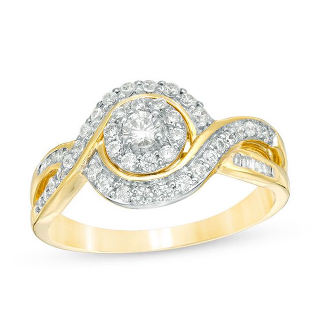 1/2 CT. T.w. Diamond Frame Swirl Bypass Ring in 10K Gold