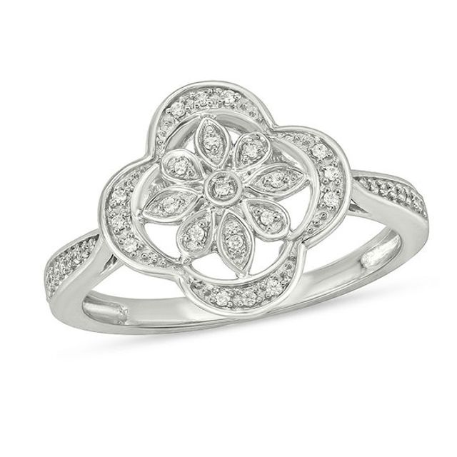 1/20 CT. T.w. Diamond Clover Frame Flower Ring in Sterling Silver