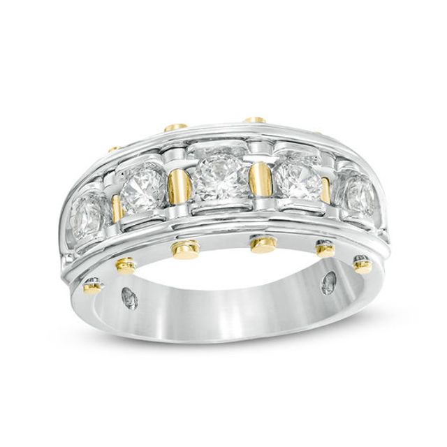 Men's 1 CT. T.w. Diamond Five Stone Riveted Wedding Band in 14K Two-Tone Gold