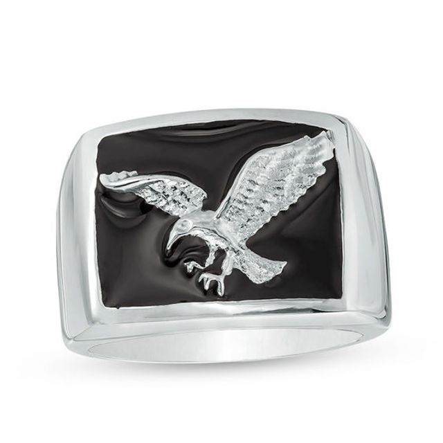 Men's Eagle Signet Ring in Stainless Steel with Black IP