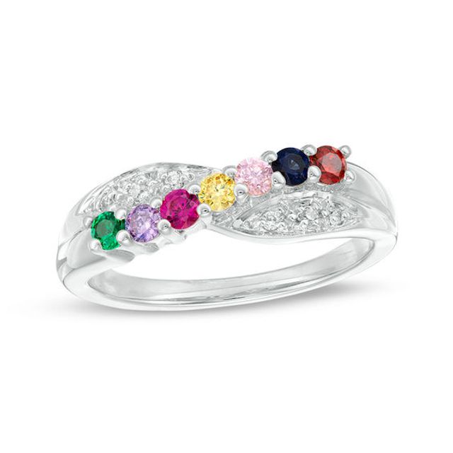 Mother's Birthstone and Diamond Accent Crossover Ring (3-7 Stones)