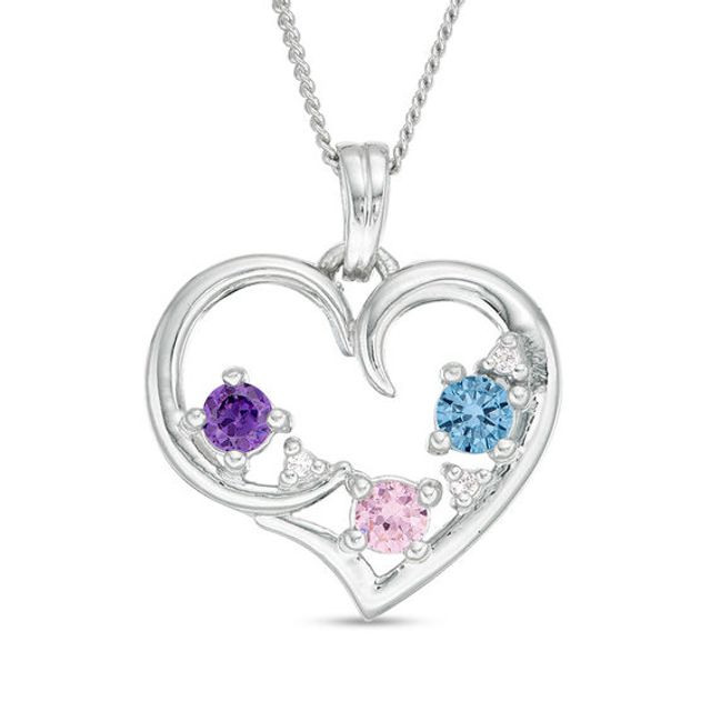 Mother's Birthstone and Diamond Accent Heart Pendant (2-7 Stones)