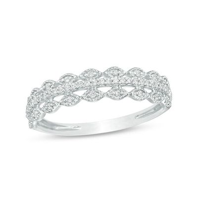 1/15 CT. T.w. Diamond Scallop-Edged Multi-Row Vintage-Style Anniversary Band in 10K White Gold