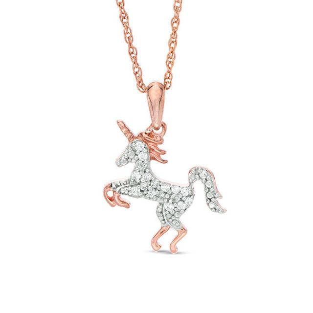 1/8 CT. T.w. Diamond Unicorn Pendant in Sterling Silver with 14K Rose Gold Plate