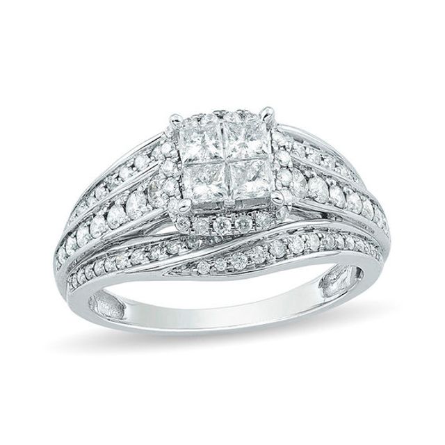 1 CT. T.w. Quad Princess-Cut Diamond Frame Bypass Engagement Ring in 10K White Gold