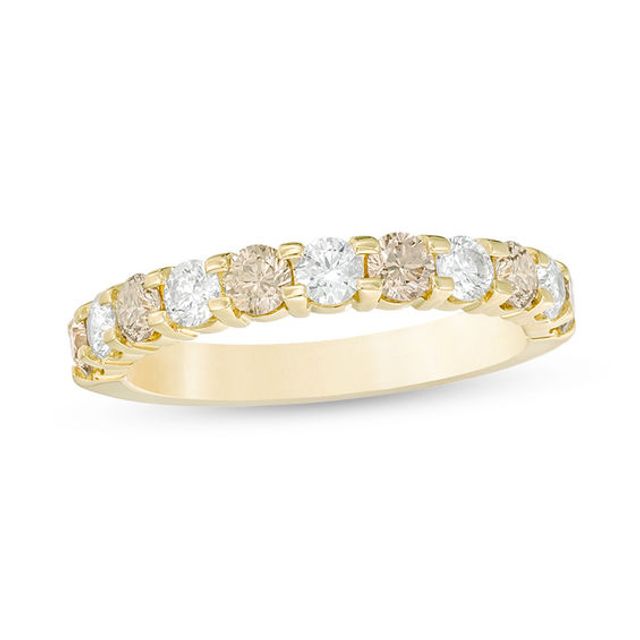 1 CT. T.w. Enhanced Champagne and White Diamond Alternating Anniversary Band in 10K Gold