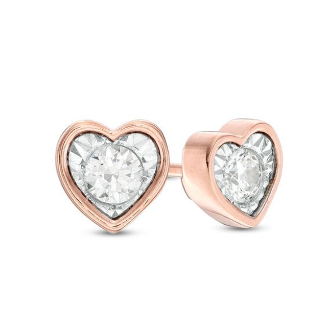 1/6 CT. T.w. Diamond Solitaire Heart-Shaped Stud Earrings in 10K Rose Gold