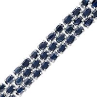 Oval Blue Sapphire Triple Row Bracelet in Sterling Silver - 7.5"