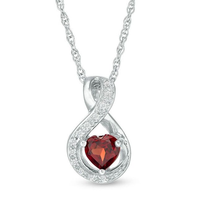 5.0mm Heart-Shaped Garnet and 1/20 CT. T.w. Diamond Infinity Pendant in Sterling Silver