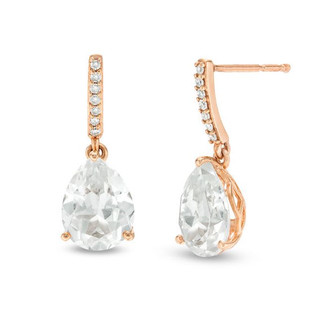 Pear-Shaped Lab-Created White Sapphire and 1/15 CT. T.w. Diamond Drop Earrings in 10K Rose Gold