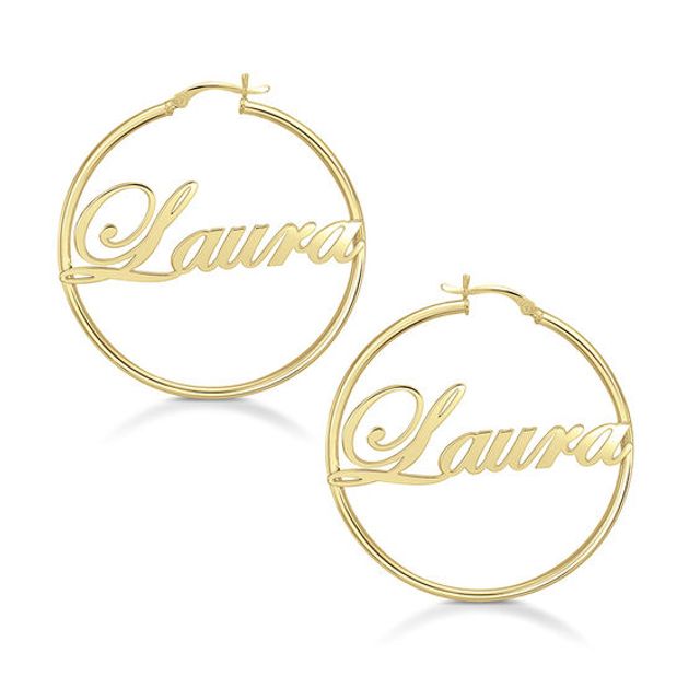 45.0mm Script Name Hoop Earrings Pair (1 Line)