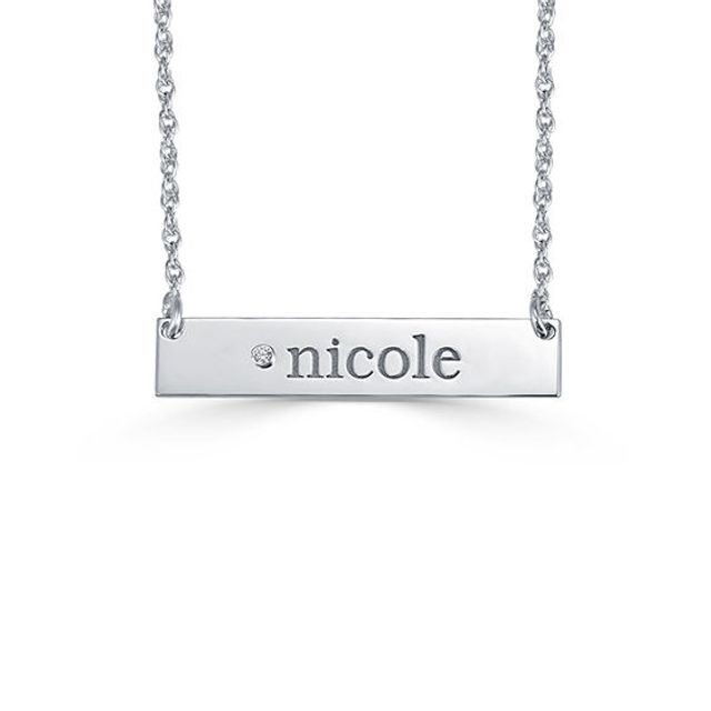 Diamond Accent Engravable Bar Name Necklace (1 Line)