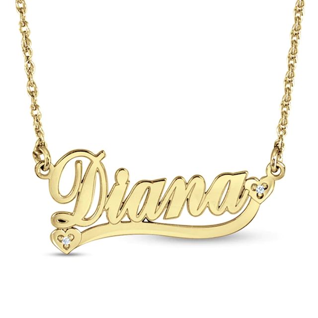 Diamond Accent Cursive Name with Hearts and Ribbon Necklace (1 Line)