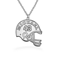 Block Name and Number Engravable Football Helmet Pendant (2 Lines)