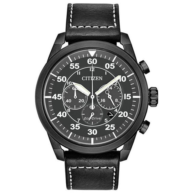 Men's Citizen Eco-DriveÂ® Avion Chronograph Black IP Strap Watch with Grey Dial (Model: Ca4215-21H)