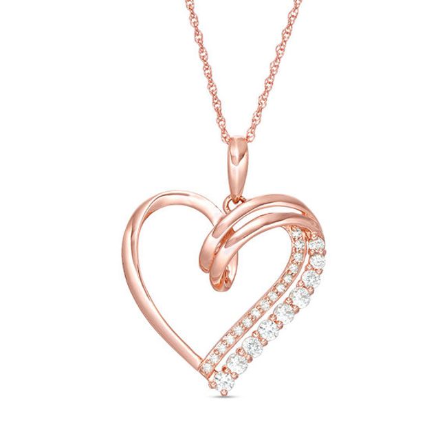 Lab-Created White Sapphire and 1/15 CT. T.w. Diamond Looping Heart Pendant in 10K Rose Gold