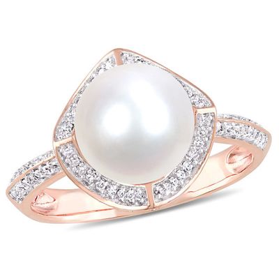 8.5-9.0mm Freshwater Cultured Pearl and 1/4 CT. T.w. Diamond Segmented Frame Ring 10K Rose Gold
