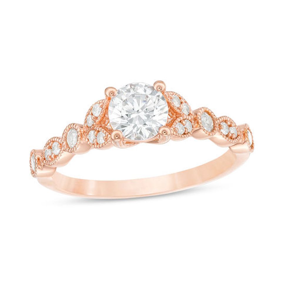 1 CT. T.w. Diamond Leaf-Sides Art Deco Engagement Ring in 14K Rose Gold