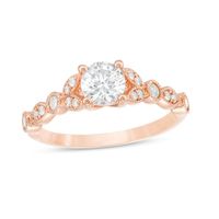 1 CT. T.w. Diamond Leaf-Sides Art Deco Engagement Ring in 14K Rose Gold