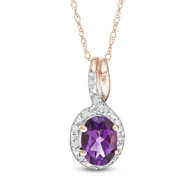 Oval Amethyst and 1/20 CT. T.w. Diamond Frame Bypass Pendant in 10K Rose Gold