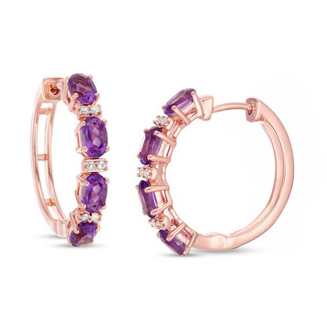 Oval Amethyst and Lab-Created White Sapphire Hoop Earrings in Sterling Silver with 14K Rose Gold Plate