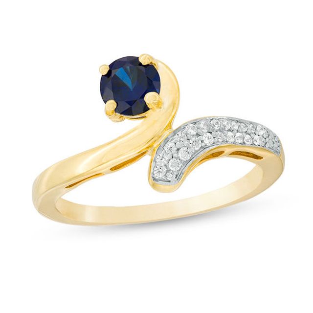 5.0mm Lab-Created Blue Sapphire and 1/10 CT. T.w. Diamond Bypass Ring in Sterling Silver with 14K Gold Plate