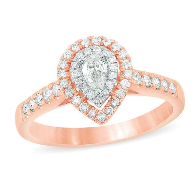 1/2 CT. T.w. Pear-Shaped Diamond Double Frame Engagement Ring in 14K Rose Gold