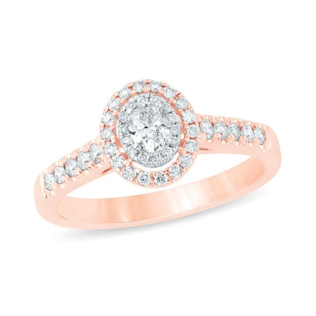 1/2 CT. T.w. Oval Diamond Double Frame Engagement Ring in 14K Rose Gold