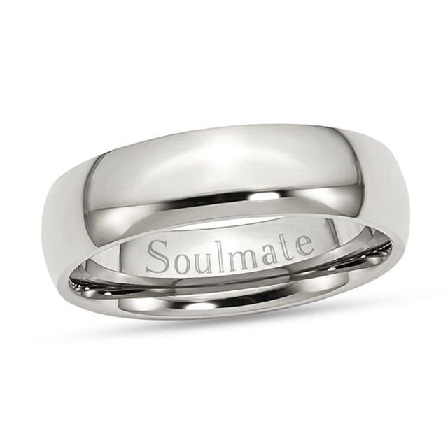 Men's 6.0mm Engraved Wedding Band in Stainless Steel (1 Line)
