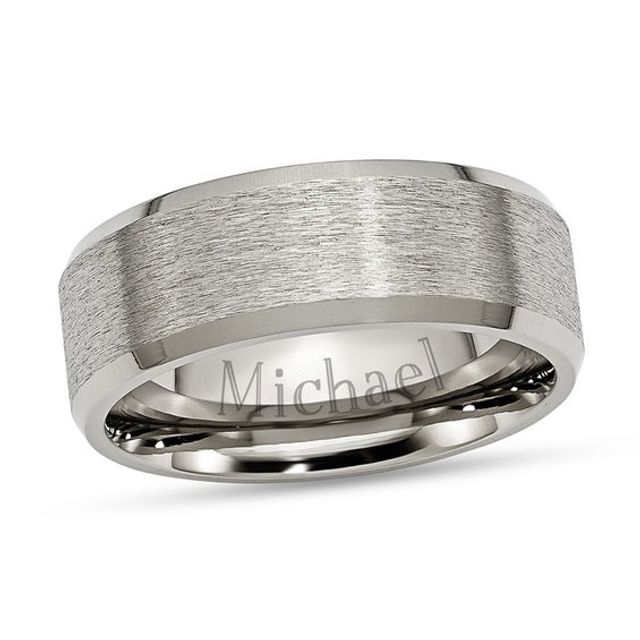 Men's 8.0mm Engravable Bevelled Edge Wedding Band in Titanium (1 Line)