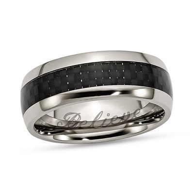 Men's 8.0mm Engravable Wedding Band in Titanium with Carbon Fiber Inlay (1 Line)