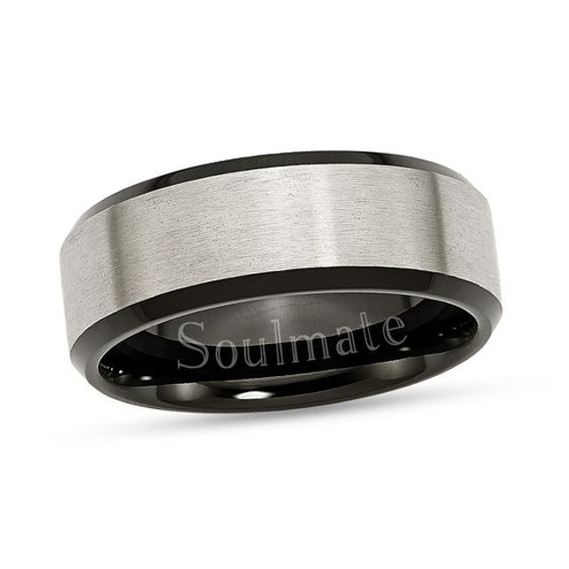 Men's 8.0mm Engravable Brushed Wedding Band in Two-Tone Titanium (1 Line)