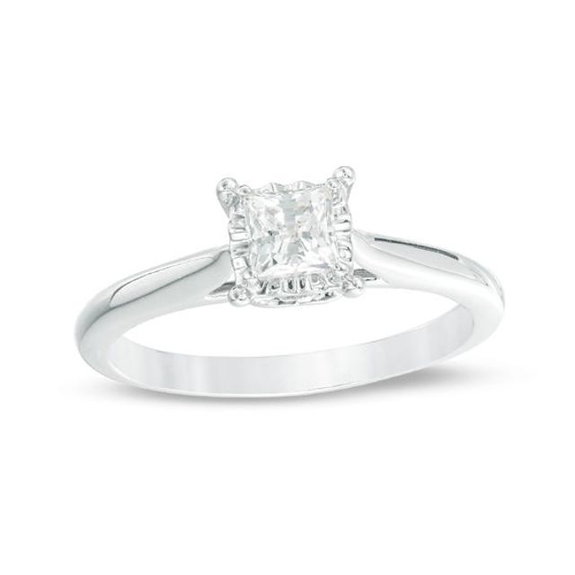 3/8 CT. Princess-Cut Diamond Solitaire Engagement Ring in 10K White Gold