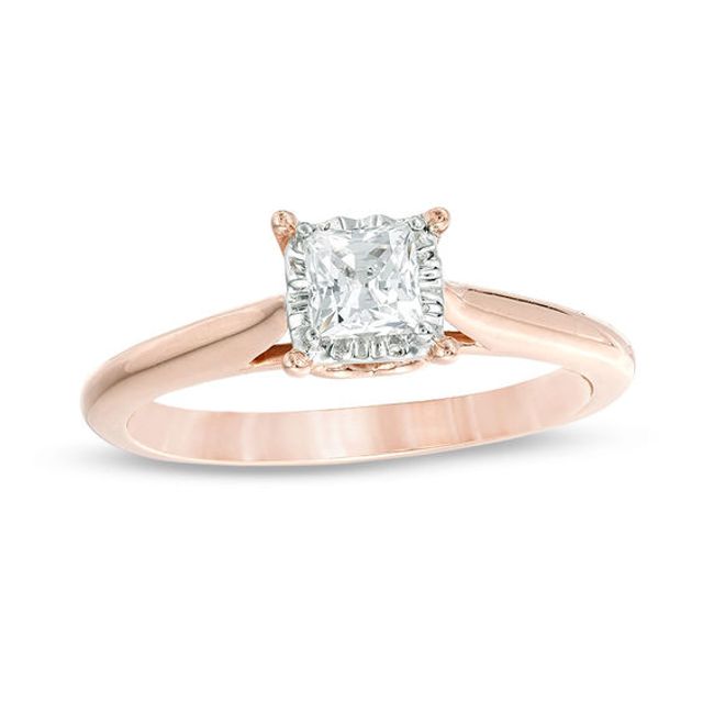 3/8 CT. Princess-Cut Diamond Solitaire Engagement Ring in 10K Rose Gold
