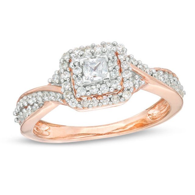 1/3 CT. T.w. Princess-Cut Diamond Double Frame Engagement Ring in 10K Rose Gold