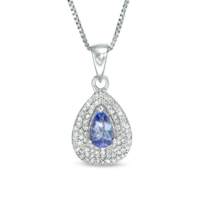 Pear-Shaped Tanzanite and 1/4 CT. T.w. Diamond Double Frame Pendant in Sterling Silver