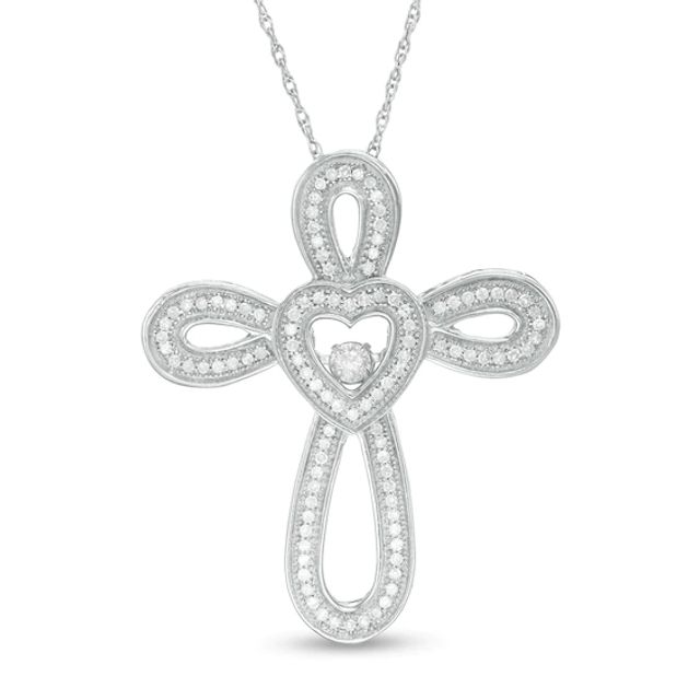 0.31 CT. T.w. Diamond Heart-Centre Loop Cross Pendant in 10K White Gold