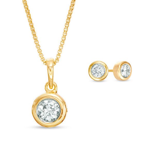 1/2 CT. T.w. Diamond Bezel-Set Solitaire Pendant and Stud Earrings Set in 10K Gold