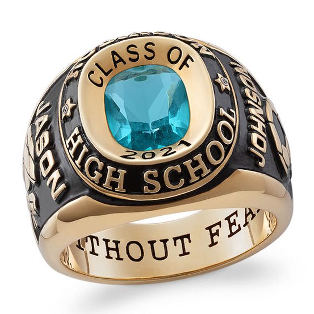 Birthstone and Diamond Accent Class Ring (1 Stone)