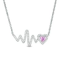 4.0mm Heart-Shaped Lab-Created Pink and White Sapphire Heartbeat Necklace in Sterling Silver - 17"