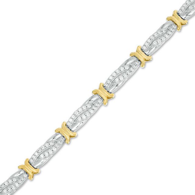1 CT. T.w. Diamond Alternating "X" and Bypass Link Bracelet in 10K Two-Tone Gold - 7.5"