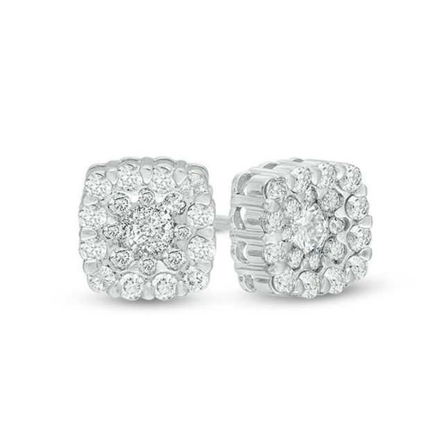 1/2 CT. T.w. Diamond Cushion Frame Stud Earrings in 10K White Gold