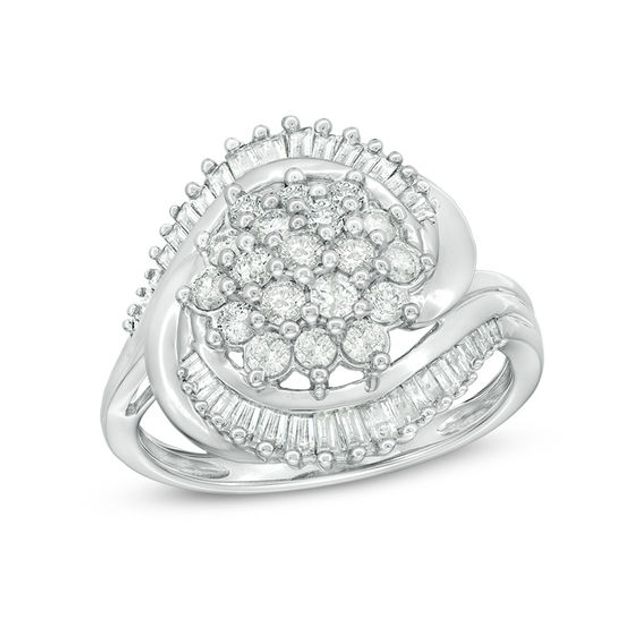 1 CT. T.w. Composite Diamond Starburst Bypass Ring in 10K White Gold