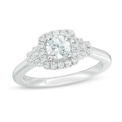 Vera Wang Love Collection 3/4 CT. T.w. Diamond Cushion Frame Collar Vintage-Style Engagement Ring in 14K White Gold