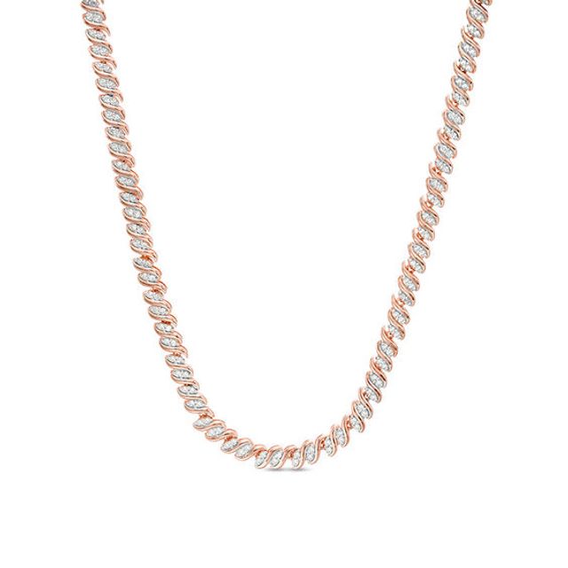 2 CT. T.w. Diamond Two-Stone "S" Curve Tennis Necklace in Sterling Silver with Rose Rhodium - 17"