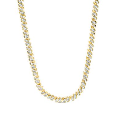 2 CT. T.w. Diamond Two-Stone "S" Curve Tennis Necklace in Sterling Silver with Yellow Rhodium - 17"