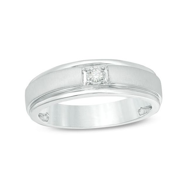 Men's 1/20 CT. T.w. Diamond Solitaire Satin Wedding Band in 10K White Gold